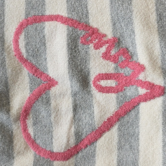 Loft striped Cream Grey Love Heart Soft sweater size M - Picture 5 of 12